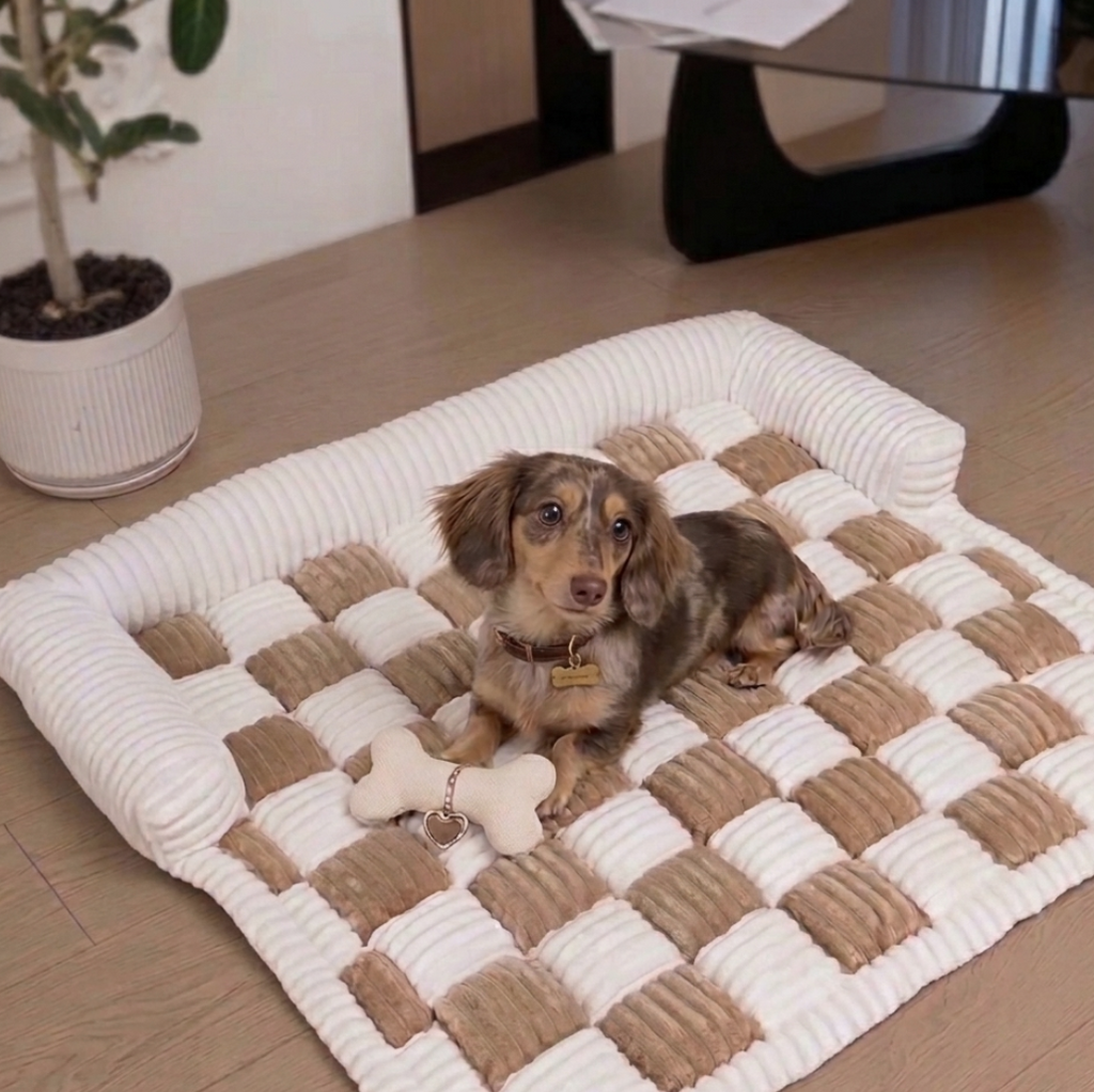 【全2色】愛犬の眠りに寄り添う チェックベッド